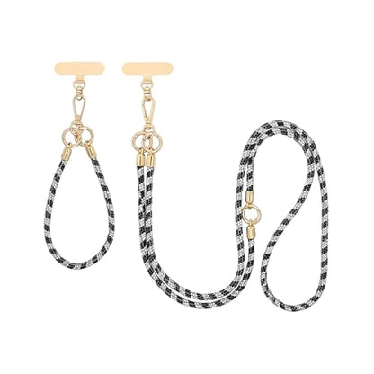 ABJFJE Crystal Phone Lanyard Crossbody & Wrist Strap Phone Strap Crossbody & Wrist Lanyard Anti Theft Phone Strap for Women - color: Black + White