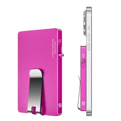 Magnetic Card Holder with Money Clip,for Magsafe Phone Wallet with Slide Button Quick Access to Bank Credit Card,Metal RFID Blocking Case for IPhone 17/16/15/14/13/12 Series(No 12/13 mini) (Rose Red) - color: Basic Magnetic With Clip - Rose Pink