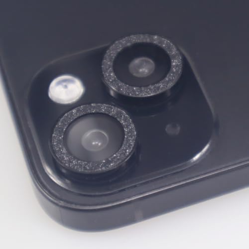 BONVAN for iPhone 15/15 Plus Camera Lens Protector Bling Glitter Metal Crystal Tempered Glass Screen Accessories Sparkly Lens Cover, also Compatible with iPhone 16e (2PCS) (Black) - color: Black