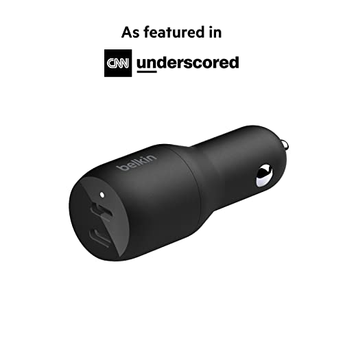 Belkin USB-C PD Car Charger 36W (Dual 18W USB-C Power Delivery Car Charger & USB-C to USB-C Cable, USB Type-C Cable (3.3ft/1m, Black