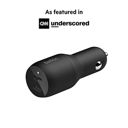 Belkin USB-C PD Car Charger 36W (Dual 18W USB-C Power Delivery Car Charger & USB-C to USB-C Cable, USB Type-C Cable (3.3ft/1m, Black