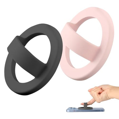 2 PCS Silicone Magnetic Phone Grip Holder,Loop Grip Phone Holder,Easy to Install and Remove,Compatible with Magsafe for iPhone 16/15/14/13/12 Series(Grey+Pink)