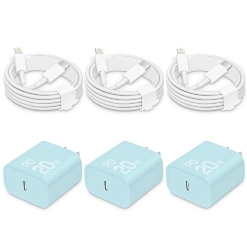 CXX 20W Fast Charger for iPhone 14/13/12 [3-Pack, MFi Certified] - color: Blue+White, size: 6FT