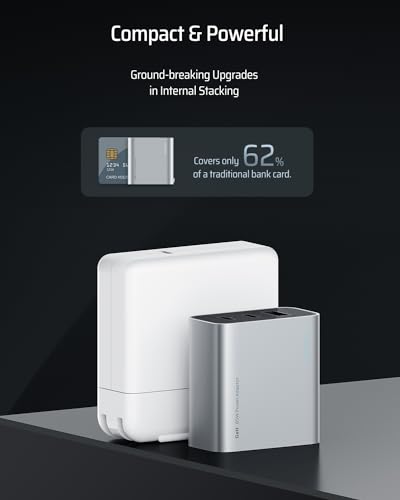 CUKTECH 65W USB C Charger, GaN III PD Fast Charger, PPS 3-Port Compact Foldable Adapter Compatible with MacBook Pro/Air, Dell XPS 13, iPhone 16/15Pro, Switch, Steam Deck, Galaxy S24 (Silvery, 3-Port) - color: silvery