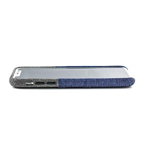 Dockem Luxe Wallet Case for iPhone X/XS: Slim Minimalist Case w/ 2 Credit Card Holder Slots: UltraGrip Canvas Style Synthetic Leather [5.8, Blue] - color: Blue and Grey