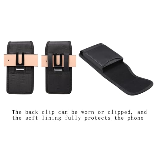 Cell Phone Holster Nylon Belt Pouch Metal Clip Holder Case for iPhone 17 Pro Max Samsung Galaxy S26 Ultra S25 FE S24 Ultra A16 A15 A26 A36 A17 Moto G Power 2025 Moto G 5G 2025 Moto Play 2024 (L) - size: L