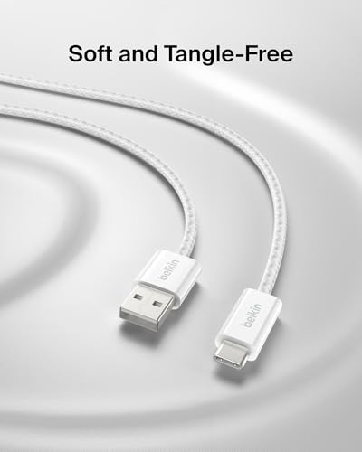 Belkin USB A to USB C 15W Braided Cable 3.3ft iPhone Charger Cord - color: White, style: 3.3 ft