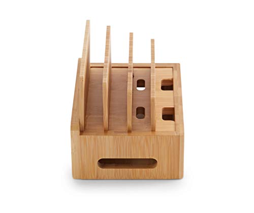 Bookaholic Bamboo Multi-Device Charging Station & Organizer - Rustic Elegant Desktop Dock for Smartphones, iPhone, iPad & Tablets - USB Compatible - Eco-Friendly