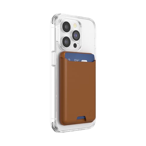 PopSockets Softgoods Phone Wallet and Adapter Ring for MagSafe, Phone Card Holder, Wireless Charging Compatible, Wallet Compatible with MagSafe® - Cognac - color: Cognac, style: Without Grip