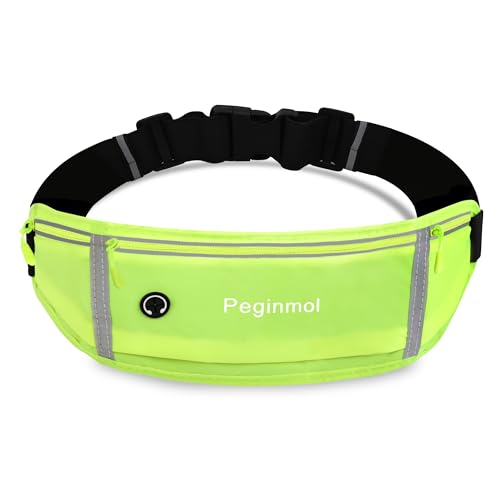 Slim Running Belt Fanny Pack, Waist Pack Bag for Women Men, Running Pouch for Phone Waterproof Reflective with 3 Pouches, Running Phone Holder for Sports, Traveling (Green) - color: Green