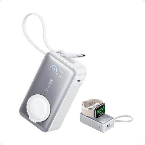 Anker MagGo Power Bank for Apple Watch, 10,000mAh 35W Max Portable Charger - color: White