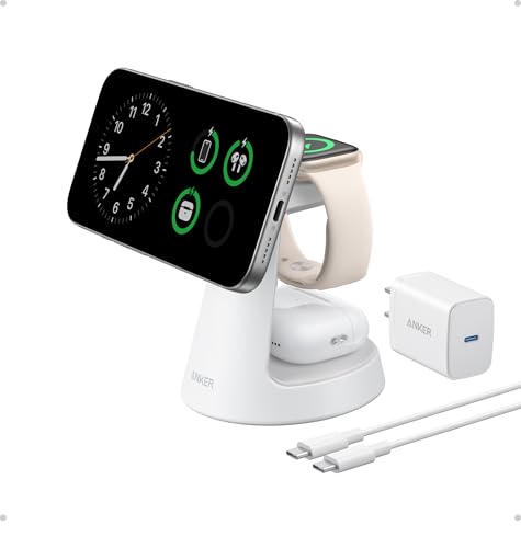 Anker MagSafe Charger Compatible, MagGo 3-in-1 Qi2 15W Charging Station - color: White