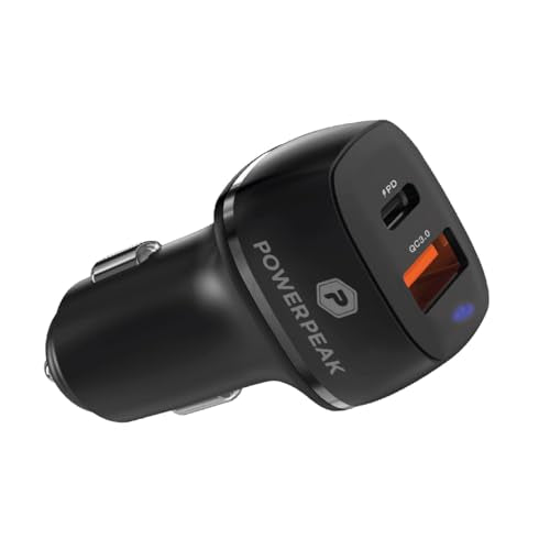 Car Charger, 48W Dual Port Car Charger, Black Power Delivery, USB-A and USB-C Ports, PD Charger, Compatible with iPhone - Apple and Android | Black