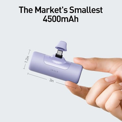 iWALK 4,500mAh USB-C Portable Charger, Power Bank with Built-in Connector, Phone Battery Pack, Compatible with iPhone 18/17/16/15 Series, Samsung Galaxy S24/S23/S22 and Android Phones, Purple - color: Purple