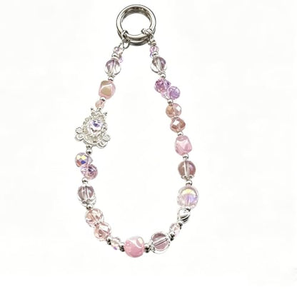 Rhinestone Bead Phone Charm for Women, Butterfly Bow Beaded Wrist Strap Lanyard with Tether Tab – Anti-Theft Hands-Free Detachable Phone Chain Wristlet - color: Pumpkin Carriage Pink
