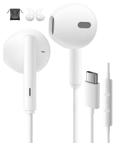 USB C Headphones Wired for iPhone 15 Pro Max 16 Pro Max 17 Plus iPad Stereo - color: White