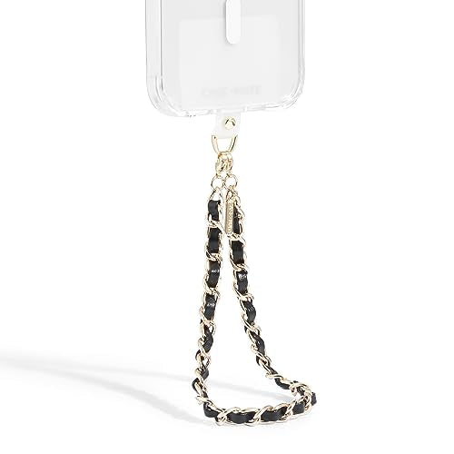 Case-Mate Phone Charm Wrist Strap - Gold Chain/Black Leather | Detachable Anti-Theft Phone Strap - Hands-Free iPhone Wrist Strap for Women - Phone Chain Wristlet for Galaxy, Pixel & More - color: Black Leather