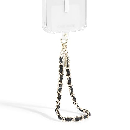 Case-Mate Phone Charm Wrist Strap - Gold Chain/Black Leather | Detachable Anti-Theft Phone Strap - Hands-Free iPhone Wrist Strap for Women - Phone Chain Wristlet for Galaxy, Pixel & More - color: Black Leather