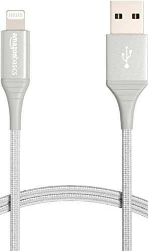 Amazon Basics USB-A to Lightning Cable, MFi Certified Charger for Apple iPhone iPad, Nylon Braided Cord, 10,000 Bend Lifespan, High Speed Transfer, 6 Foot, Silver