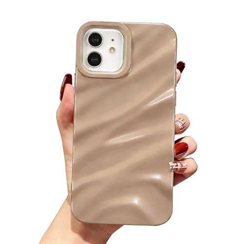 QLTYPRI Compatible with iPhone 11 Case, Cute Wave Water Ripple Pattern Case for Girls Women, Slim Satin Glossy Soft Silicone TPU Bumper Shockproof Protective Phone Cover for iPhone 11 - Brown - color: Brown, size: iPhone 11