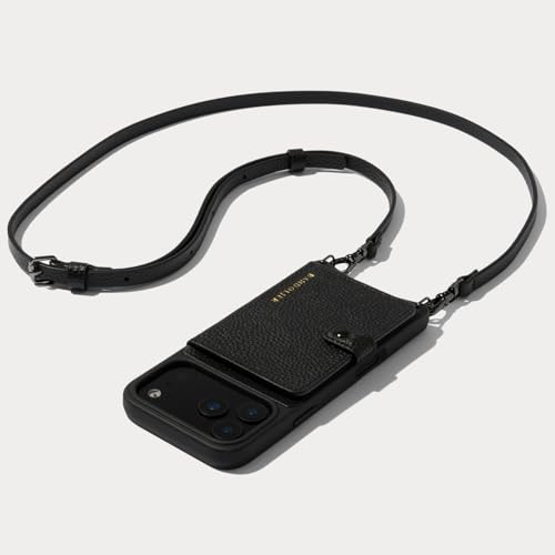 Bandolier Mila Leather Crossbody MagSafe Phone Case iPhone 17 Pro- Black/P | Crossbody leather phone case. Built-in card-holder. Adjustable & removable strap. MagSafe Design. Phone drop protection. - color: Black/Pewter, size: Iphone 17 Pro