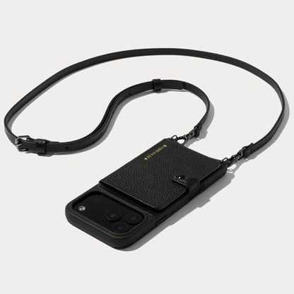 Bandolier Mila Leather Crossbody MagSafe Phone Case iPhone 17 Pro- Black/P | Crossbody leather phone case. Built-in card-holder. Adjustable & removable strap. MagSafe Design. Phone drop protection. - color: Black/Pewter, size: Iphone 17 Pro