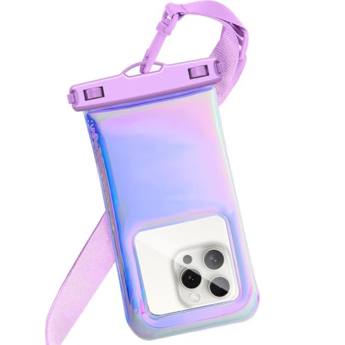 Floatable Waterproof Phone Pouch Case for iPhone 17 16 Pro Max/15/14/13/12, IP68 Travel Cellphone Dry Bag Beach Cruise Ship Essentials Bags with Crossbody Lanyard, Iridescent Purple - 7″ - color: B1-Iridescent Purple
