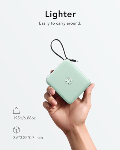 VRURC Portable Charger with Built-in Cable, 10000mAh 22.5W Fast Charging USB C Battery Pack, Cell Phone Power Bank for iPhone 17 16 15 Series Android Tablet (Green) - color: Green