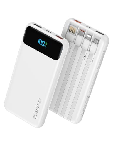Nusyddy Portable Charger 10000mAh with 4 Built-in Cables & 6 Outputs White - color: White