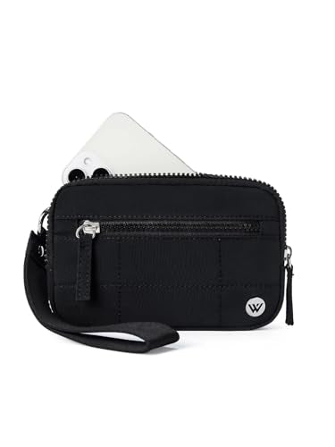 WESTBRONCO Wristlet Wallets for Women – RFID Blocking Quilted Nylon Phone Wallet, Card Holder Purse for Travel & Everyday Use - color: Black