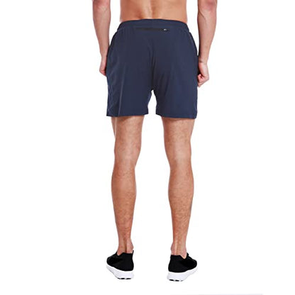 EZRUN Men's 5" Athletic Running Shorts Quick Dry with Liner Zip Pocket - color: Navy Blue, size: Medium