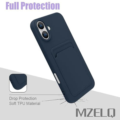 MZELQ Compatible with iPhone 16 Case Card Holder -Blue | Wallet Cover,Camera Protection + Screen Protector Soft Card Slot Phone Case - color: Blue, size: iPhone 16