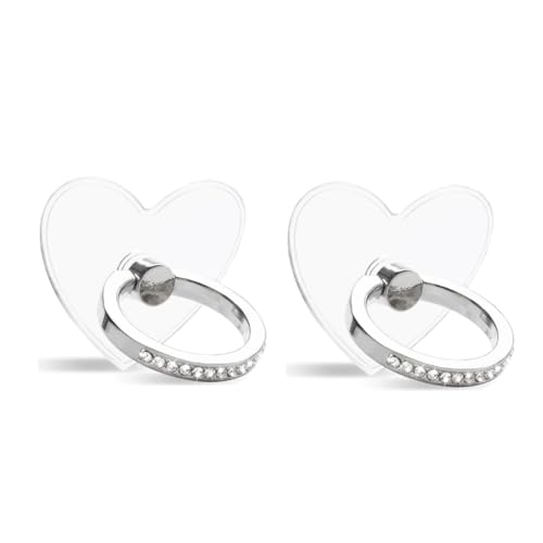 2pcs Phone Ring Stand Holder with Diamond，Heart Shape Transparent Phone Ring Kickstand，360 Degree Rotation Finger Ring Grip Compatible with All Smartphones，Tablet and Case