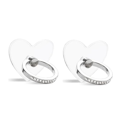 2pcs Phone Ring Stand Holder with Diamond，Heart Shape Transparent Phone Ring Kickstand，360 Degree Rotation Finger Ring Grip Compatible with All Smartphones，Tablet and Case