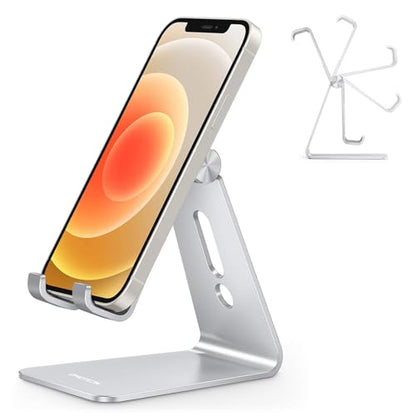 OMOTON C2 Adjustable Aluminum Cell Phone Stand with Charging Cutout, Silver - color: Silver