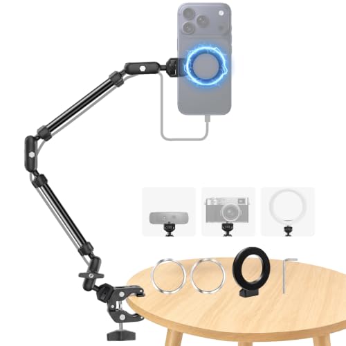 Desk Camera Mount Clamp Magic Arm Kit with Cable Clip for MagSafe for iPhone, Magnetic Overhead Phone Mount, 22" Adjustable Camera Boom Arm with Secure Grip for Smartphone Webcam Action Camera Mic - size: MS09