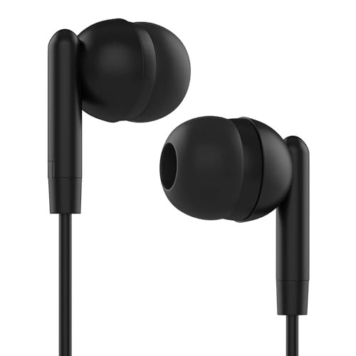 Maeline Bulk Earbuds with 3.5 mm Headphone Plug - 10 Pack Wholesale Bundle - Jet Black - color: Jet Black, size: 10 Pack