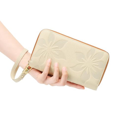 GOIACII Women's Wallet RFID Blocking Leather Wristlet - color: A07 White Brown