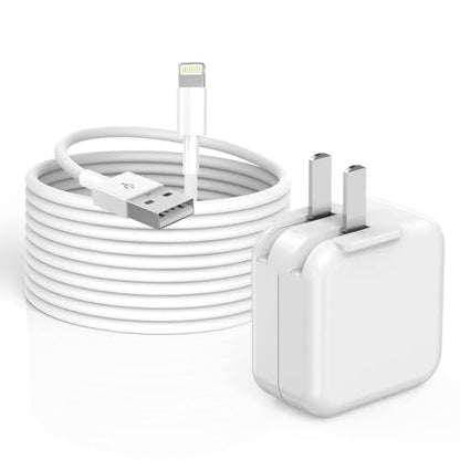 iPad Charger,Fast Charge iPhone,10FT i-Pad Charging Cord, 12W i Pad Charger Fast Charging Block Foldable Portable Travel Plug with Extra Long Lightning Cable Cord Compatible with iPad/iPhone/Airpod - size: 1PACK 10FT