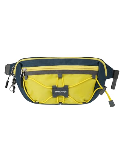 WATERFLY Small Fanny Pack RFID Blocking Travel Hiking Crossbody Waist Bag | Anti-theft design, Water resistant, Lockable zipper, Hidden rear pocket, Lightweight hip belt bag, EDC Running, Cycling, Gym - color: Yellow-Blue