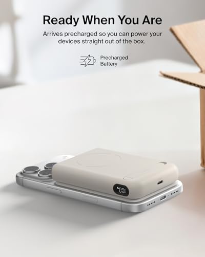 Belkin 10000mAh Qi2.2 25W MagSafe Power Bank with Kickstand and Display - color: Sand