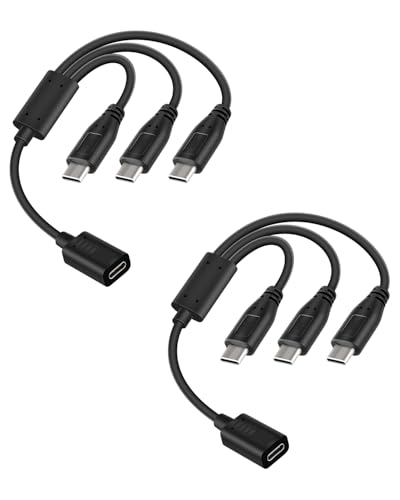 USB C Multi Charging Cable 30cm, 5V/3A USB C Splitter 1 in 3 Out,Type C Splitter Cable Female to 3 Male,Supports Data Sync & Charging for Phones,Tablets,Cameras,Power Banks (2Pack) - style: Type-C female to 3 Type-C male 30cm