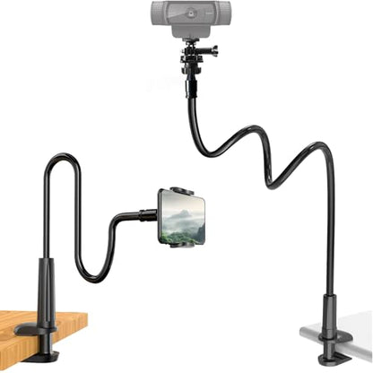 Webcam Stand for Desk, Flexible Gooseneck Webcam Mount Holder Arm with Phone Holder, Web Cam Stand Computer Camera Desk Mount for Logitech C922 C930e C920S C920 C615 C960 C920x BRIO 4K NexiGo N60 - size: 30 INCH