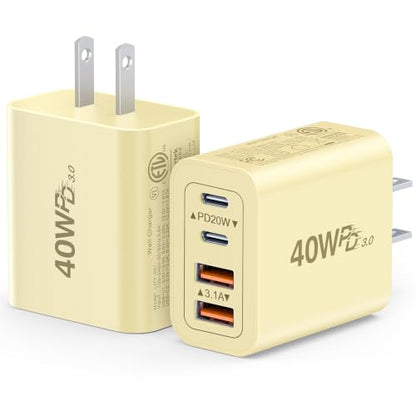 [2-Pack] USB Fast Charging Block, 4-Port 40W Multiple Charge Adapter - color: 40W 2Pack Soft Yellow