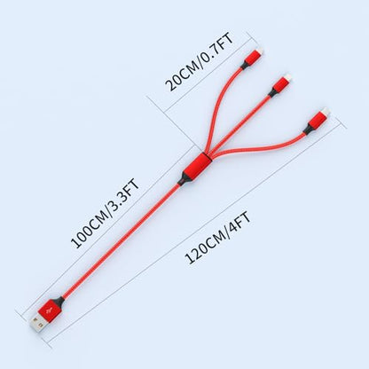 3 in 1 Multi Charging Cable 2 Pack 4FT Red Braided Nylon USB Cable