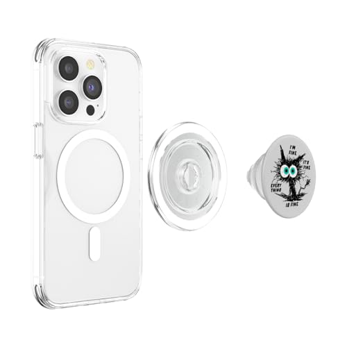 Funny Cat Lovers Pop-Up Socket Grip-I'm Fine Funny Black Cat PopSockets PopGrip for MagSafe - style: Magnetic PopGrip