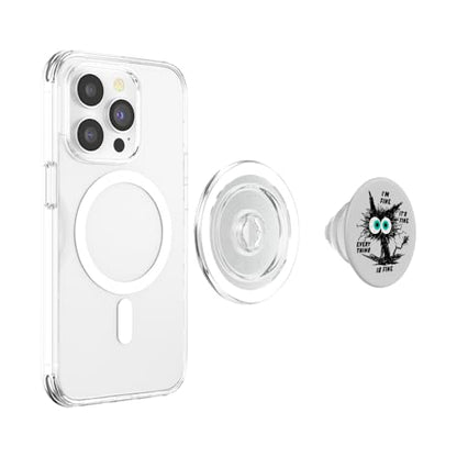 Funny Cat Lovers Pop-Up Socket Grip-I'm Fine Funny Black Cat PopSockets PopGrip for MagSafe - style: Magnetic PopGrip