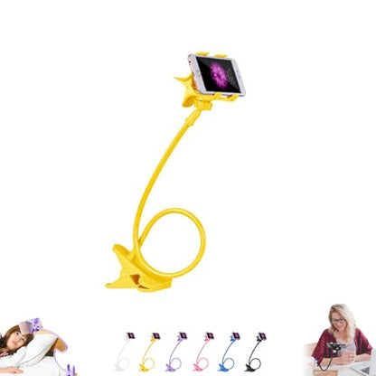Gooseneck Cell Phone Holder - Flexible Adjustable Clamp for Desk, 360° Long Arm Mobile Phone Stand with Clip for Headboard & Bedside, Phone Stand Lazy Bracket Mount Clamp for Lazy Use in Bed (Yellow) - color: Yellow