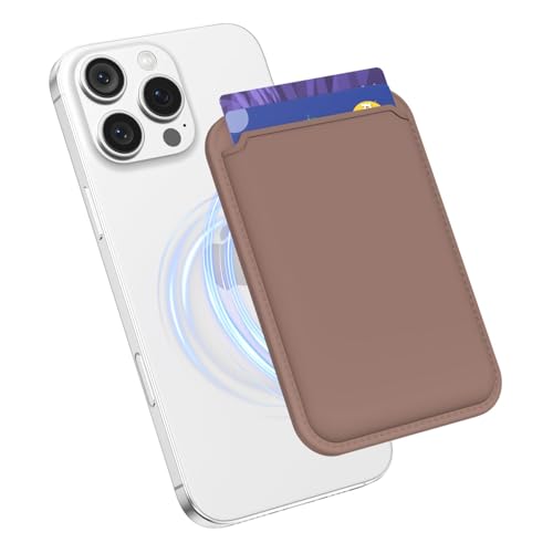 oakxco Magnetic Phone Wallet Stick On, Secure Phone Card Holder Silicone Compatible with Magsafe, Adhesive Pocket Sleeve ID Credit Card, Slim Thin Card Case, Compatible with iPhone Samsung, Brown - color: Brown