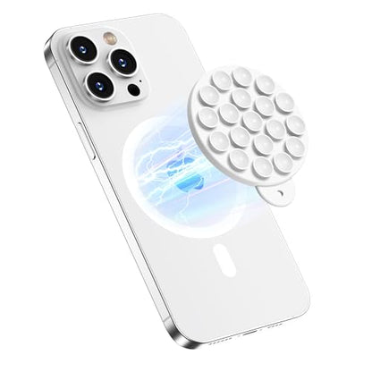Magnetic Suction Cup Phone Mount, Compatible with MagSafe, Silicone Octo Cup Buddy Sticky Grip Holder for iPhone and Android, Removable Hands-Free Phone Stand Selfie/Video for TikTok, White - color: White